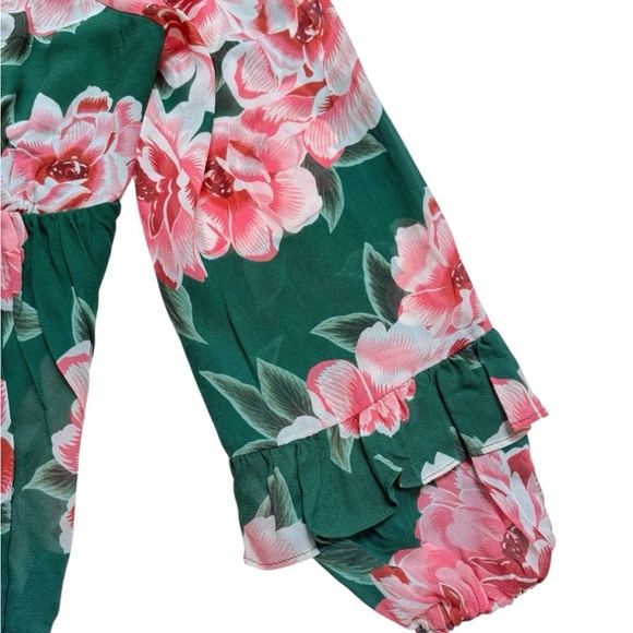 Anthropologie Farm Rio Rayna Blouse Sz Small Puff Sleeve Tropical Floral - Picture 6 of 8